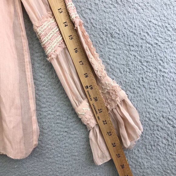 New Sundance Womens Sophia Blouse XS Peach Lace Long Sleeve Button Detail - Picture 8 of 11